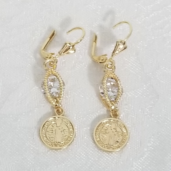 Saint Benedict Women's Earrings. 14K Gold Plated. New - Picture 5 of 6